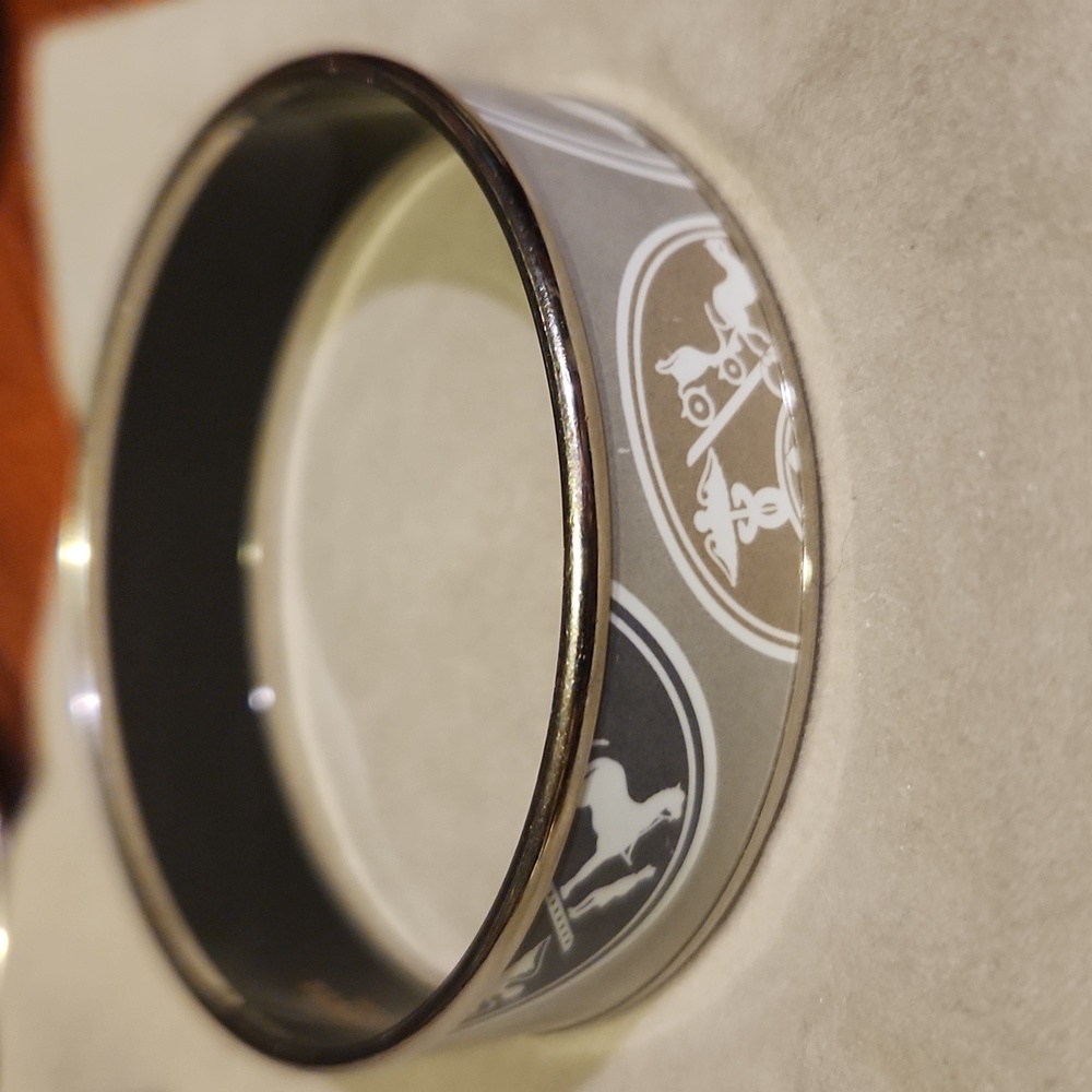 Hermes enamel grey, black logo bracelet